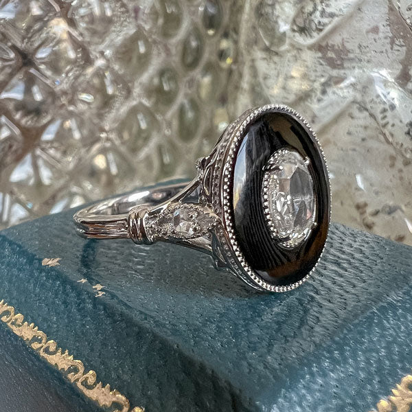 Oval Rose Cut Diamond & Onyx Ring - Image 3