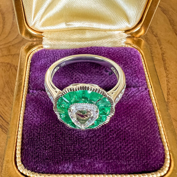 Pear Shaped Rose Cut Diamond & Emerald Ring - Image 5
