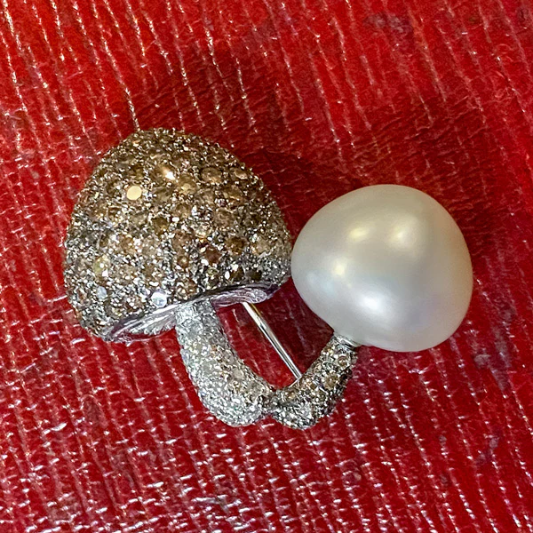 Pearl & Diamond Mushroom Pin - Image 2