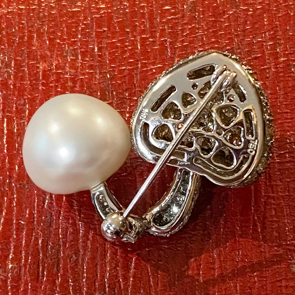 Pearl & Diamond Mushroom Pin - Image 3
