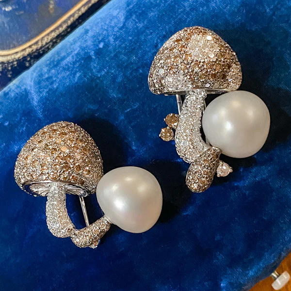 Pearl & Diamond Mushroom Pin - Image 5