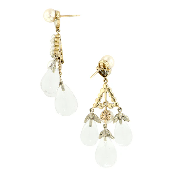 Pearl, Diamond & Rock Crystal Drop Earrings - Image 2