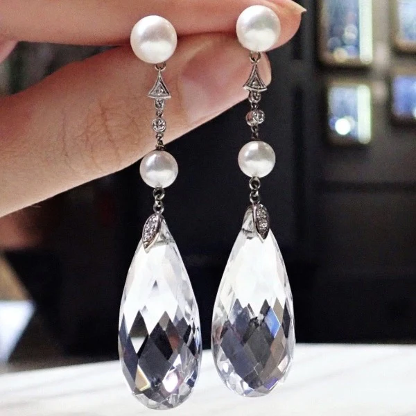 Pearl & Rock Crystal Drop Earrings
