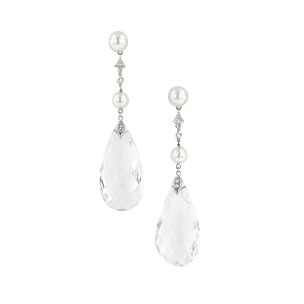 Pearl & Rock Crystal Drop Earrings - Image 3
