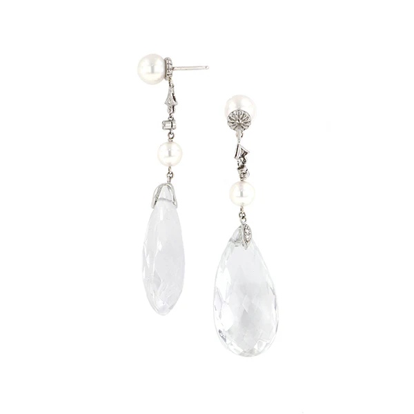 Pearl & Rock Crystal Drop Earrings - Image 4