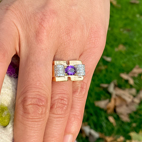 Retro Amethyst & Diamond Ring - Image 2