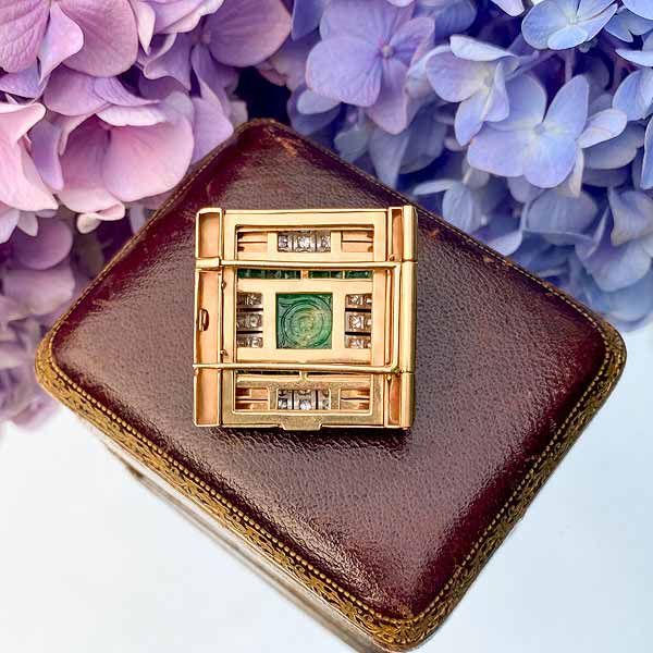 Retro Carved Emerald & Diamond Pin - Image 4