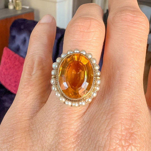 Retro Citrine & Pearl Ring - Image 2