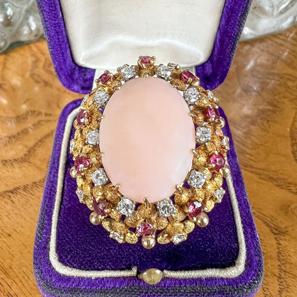 Retro Moderne Coral, Ruby & Diamond Ring