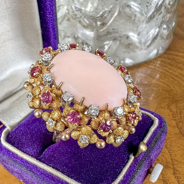 Retro Moderne Coral, Ruby & Diamond Ring - Image 3