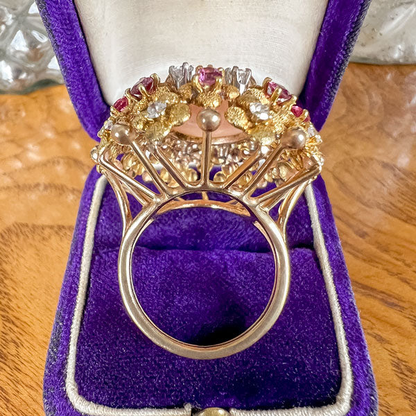 Retro Moderne Coral, Ruby & Diamond Ring - Image 4