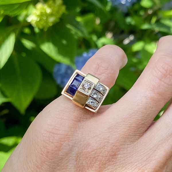 Retro Diamond & Sapphire Ring - Image 2