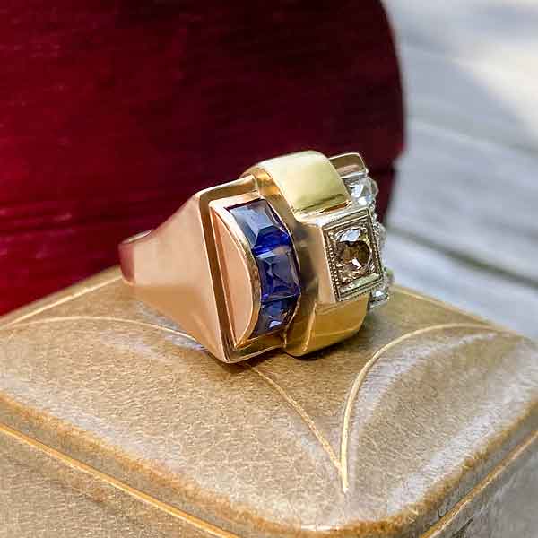 Retro Diamond & Sapphire Ring - Image 3