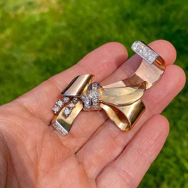 Retro Diamond Bow Brooch - Image 3