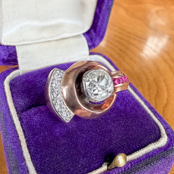Retro Moderne Diamond & Ruby Ring, Old Mine 1.50ct. - Image 2