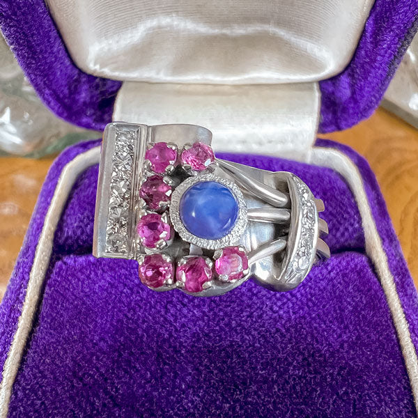 Retro Linde Star Sapphire, Ruby & Diamond Ring