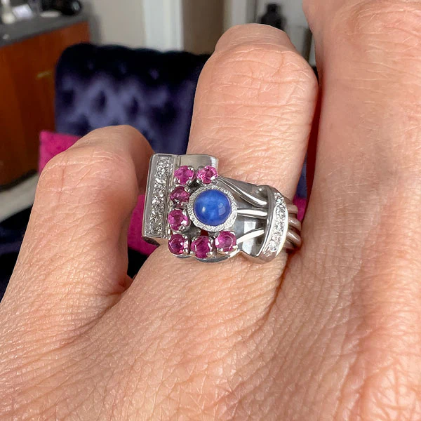 Retro Linde Star Sapphire, Ruby & Diamond Ring - Image 2