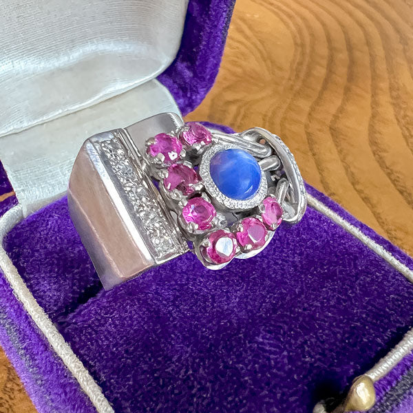Retro Linde Star Sapphire, Ruby & Diamond Ring - Image 3