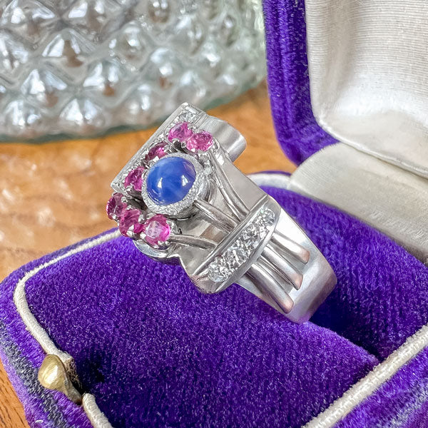 Retro Linde Star Sapphire, Ruby & Diamond Ring - Image 4