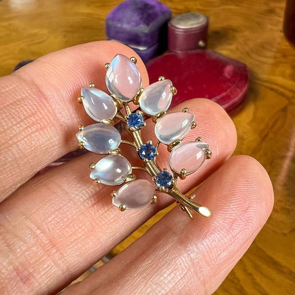 Retro Moonstone & Sapphire Pin - Image 3