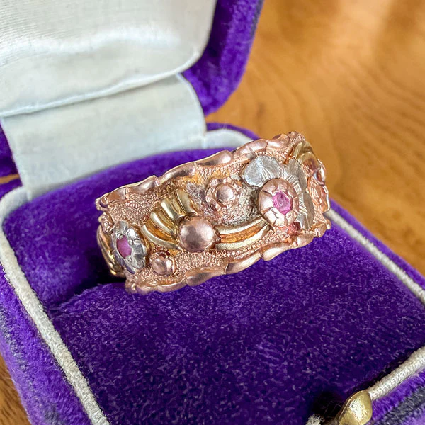 Retro Ruby & Diamond Band Ring, Size 7 1/4 - Image 3