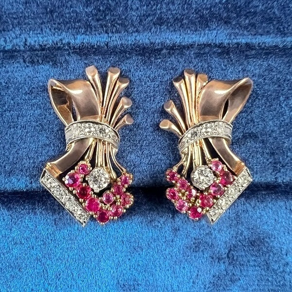 Retro Ruby & Diamond Earrings