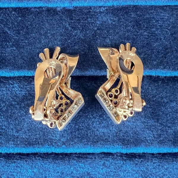 Retro Ruby & Diamond Earrings - Image 2