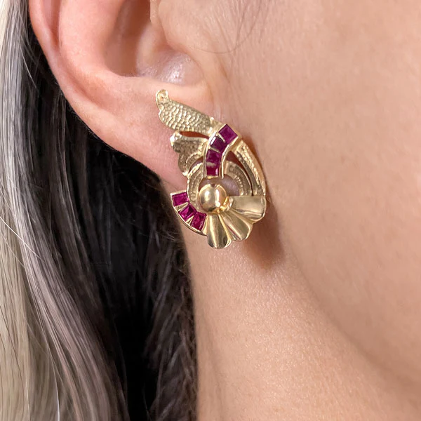 Vintage Retro Ruby Earrings - Image 2