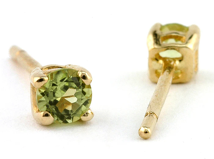 Round 3mm Peridot Stud Earrings - Image 3