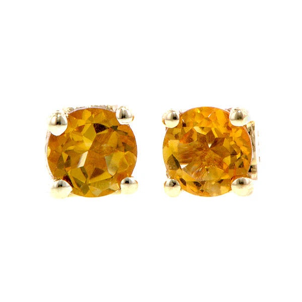 Round Citrine 3mm Stud Earrings