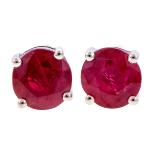 Round Faceted Ruby Stud Earrings - Image 2
