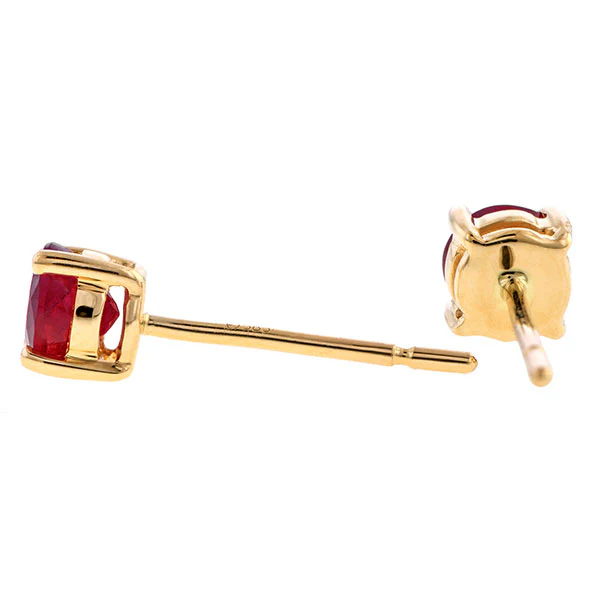Round Faceted Ruby Stud Earrings - Image 3