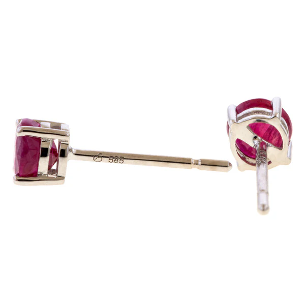 Round Faceted Ruby Stud Earrings - Image 4