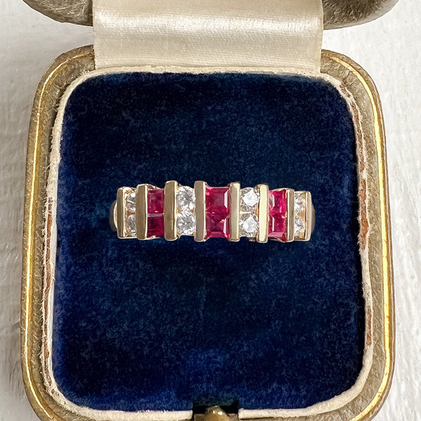 Vintage Ruby & Diamond Wedding Band Ring, Size 6.5