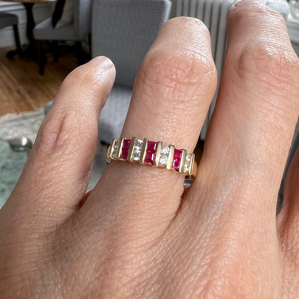 Vintage Ruby & Diamond Wedding Band Ring, Size 6.5 - Image 2