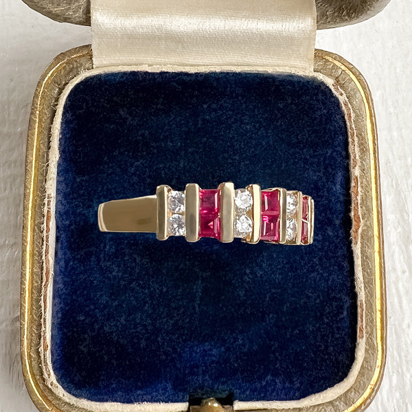 Vintage Ruby & Diamond Wedding Band Ring, Size 6.5 - Image 3