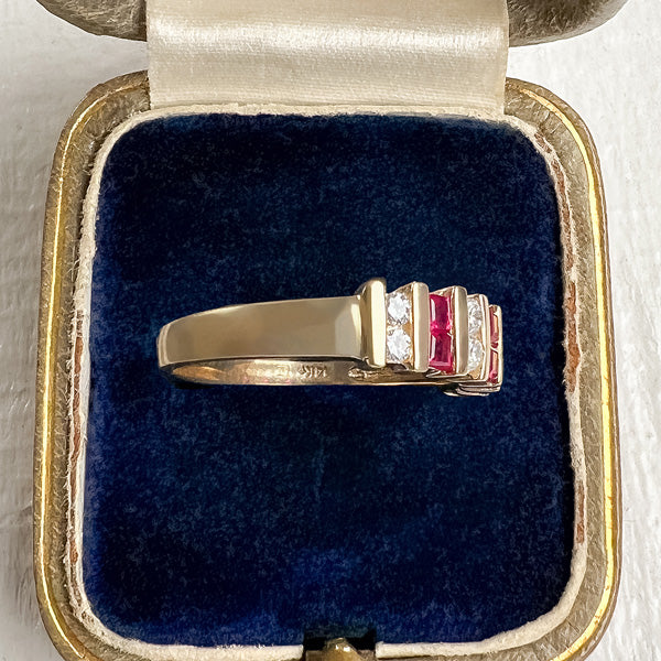 Vintage Ruby & Diamond Wedding Band Ring, Size 6.5 - Image 4