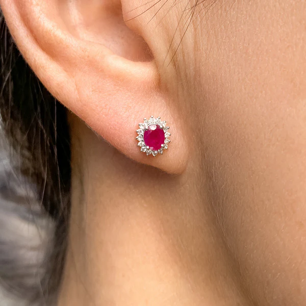 Ruby & Diamond Frame Earrings - Image 3
