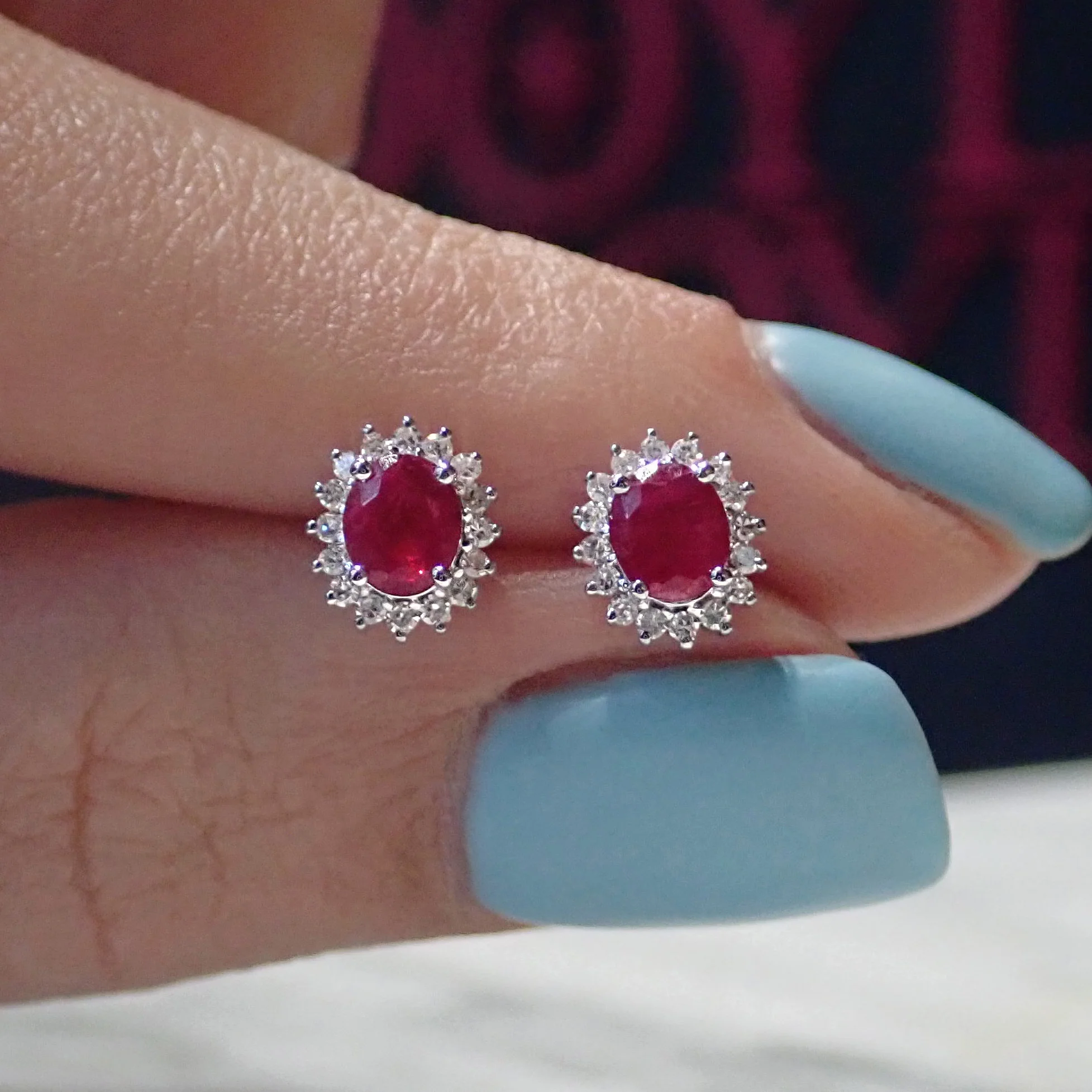 Ruby & Diamond Frame Earrings - Image 4