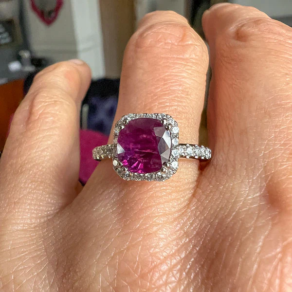 Ruby & Diamond Ring, Cushion 2.15ct.