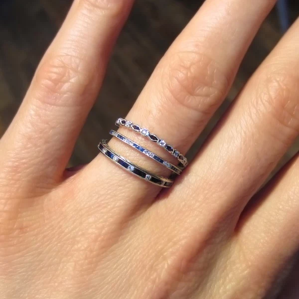 Marquise Sapphire & Diamond Wedding Band, Platinum - Image 5