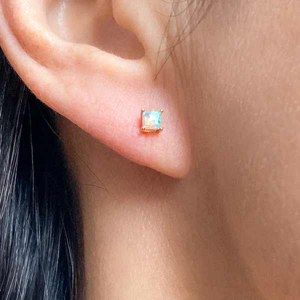 Square Opal Stud Earrings - Image 2