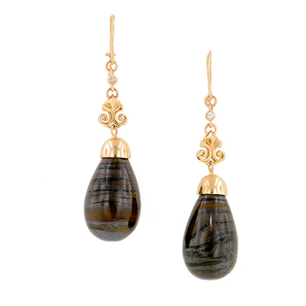 Tiger's Eye & Diamond Drop Earrings- Heirloom by Doyle & Doyle