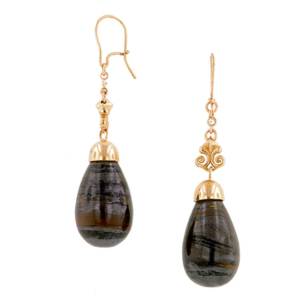 Tiger's Eye & Diamond Drop Earrings- Heirloom by Doyle & Doyle - Image 2