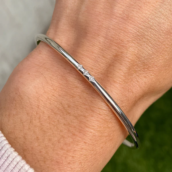 Triple Station Diamond Bangle Bracelet- Heirloom by Doyle & Doyle - Image 3