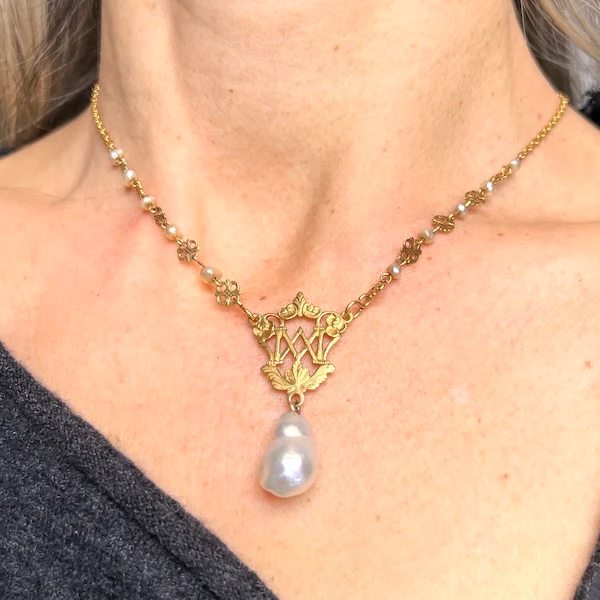 Victorian Baroque Pearl Drop Necklace - Image 2