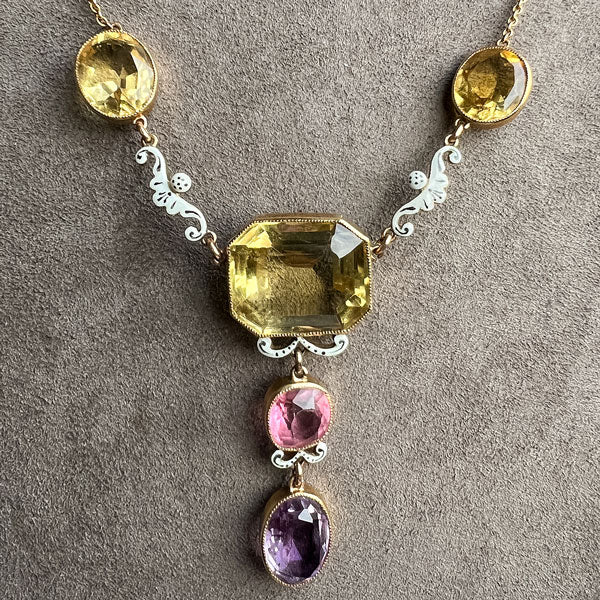 Victorian Citrine, Tourmaline, Amethyst & Enamel Necklace - Image 3
