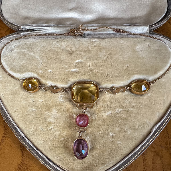 Victorian Citrine, Tourmaline, Amethyst & Enamel Necklace - Image 4