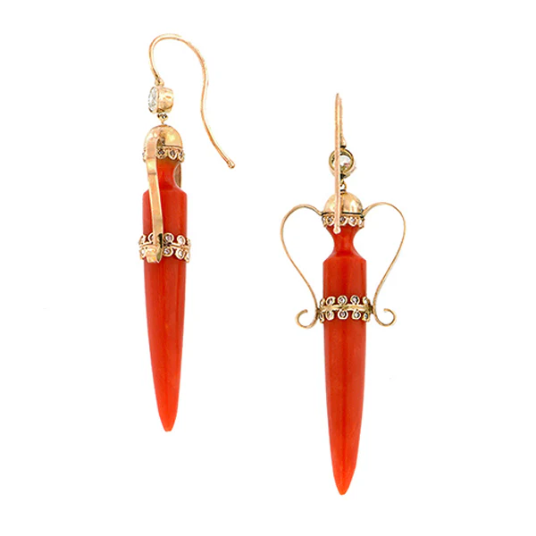 Victorian Coral & Diamond Amphora Earrings - Image 3