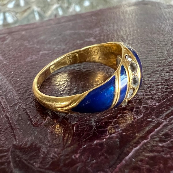 Victorian Diamond Blue Enamel Ring - Image 2